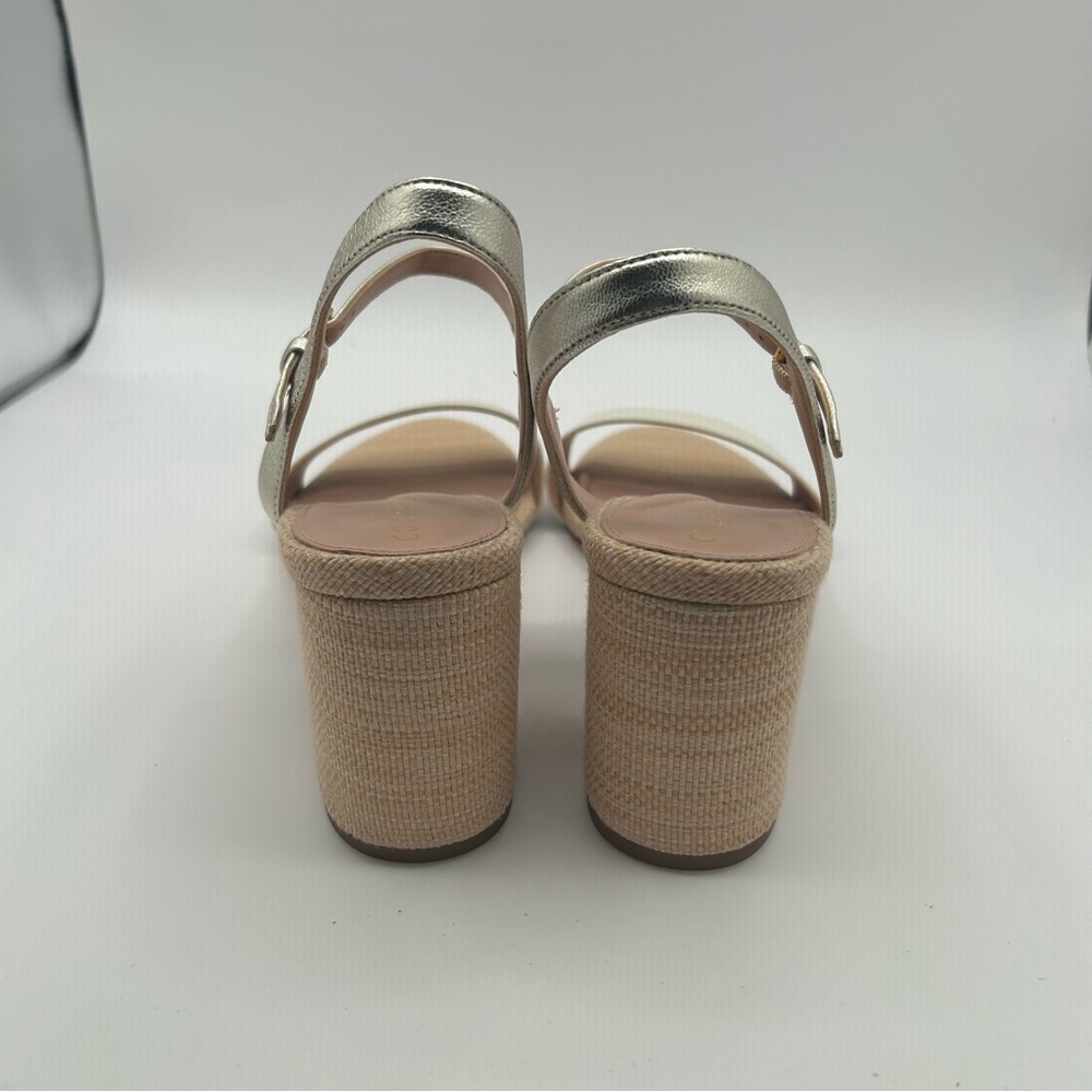New Cole Haan Women’s Josie Block Heeled Sandal, Ivory/Soft Gold 11 B - Picture 3 of 9